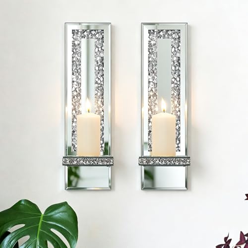 Mirrored Candle Sconces with Acrylic Diamond (2 Count)