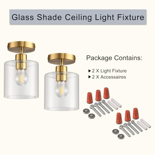 Brass Semi Flush Mount Ceiling Light (2 Count)