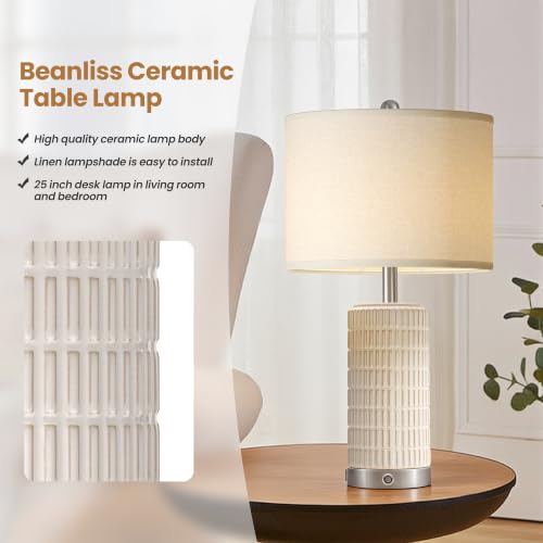 25" Ceramic Touch Table Lamp Set of 2 for Living Room and bedroom White (2 Count)