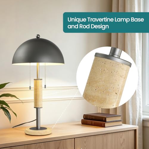 Gray Bedside Table Lamp Set 2 Mid Century Modern Tavertine Nightstand Lamp