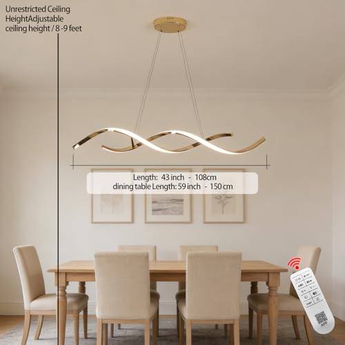 Gold Dimmable LED Chandelier Over Dining Table