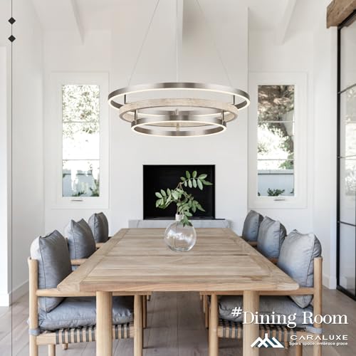 3 Ring LED Chandelier Modern Chandelier Weathered Wood Nickel Dimmable 24''