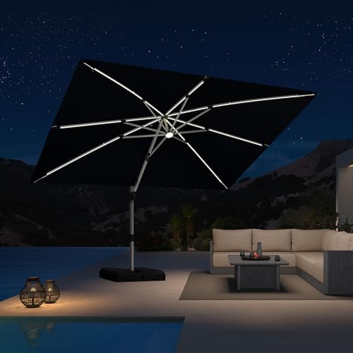Cantilever Umbrella 9' X 12' Solar LED Light Patio Deck