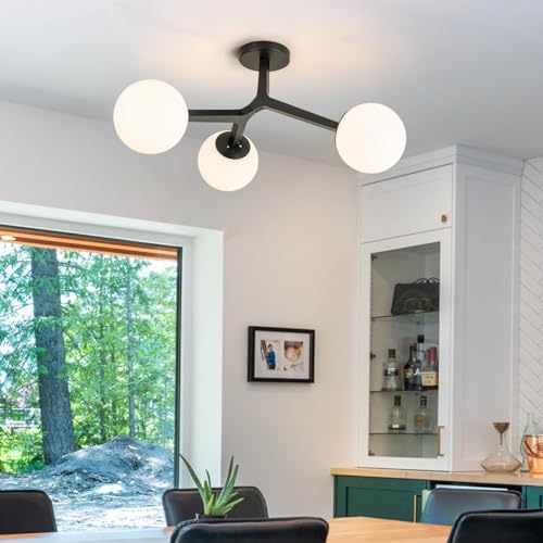 3 Light Modern Sputnik Black Semi Flush Mount Ceiling Light Fixture