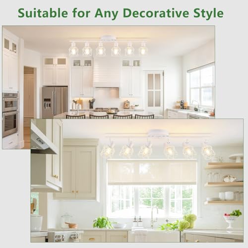 6 Lights White Semi Flush Mount Ceiling Light with Geometric Metal Cage
