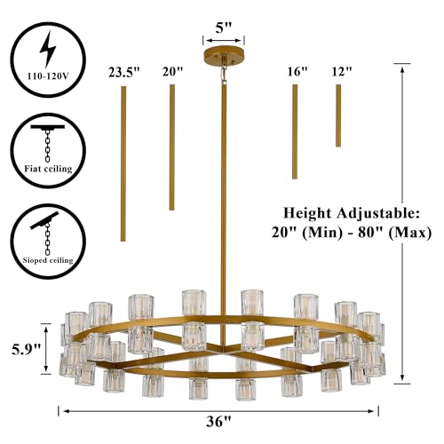 36 Inch Gold Crystal Wagon Wheel Chandelier