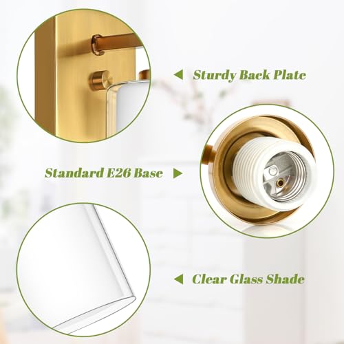 Wall Sconces Set of 2 with Double Clear Glass Shade for Bathroom (2 Count)