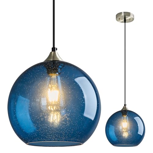 Blue Glass Pendant Lights Kitchen Island Lighting Globe Pendant Light Fixtures Modern Pendant Lighting for Kitchen Island Bedroom Living Dining Room Light Fixture