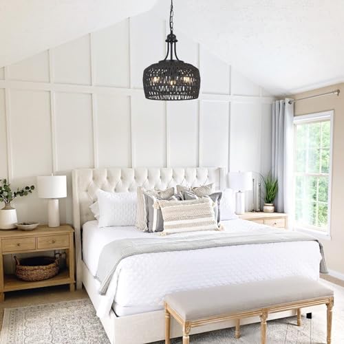 Black Rattan Chandelier for Dining Room