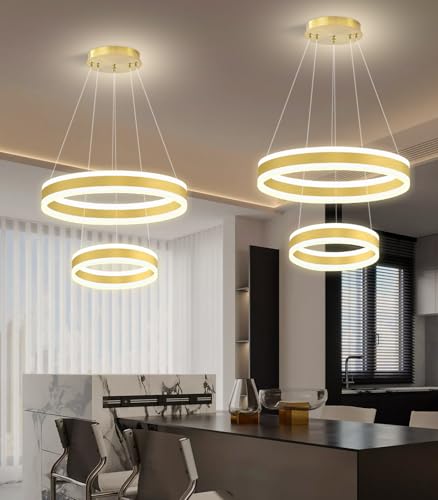 D7.8''+15.7'' Modern Ring Chandelier for Dining Room LED Dimmable Pendant Lighting for Living Room Foyer Bedroom Entryway 3000K