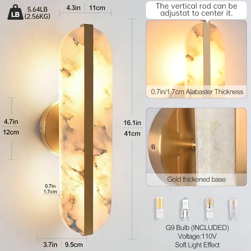 15.7in Natural Alabaster Wall Sconces Marble Wall Sconces