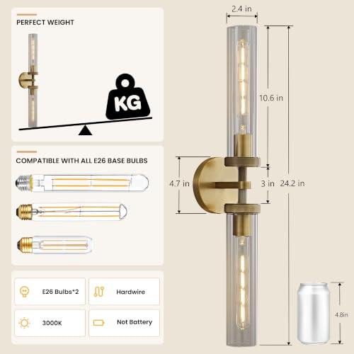 Bathroom Sconce 24 in Wall Sconce Linear Brass Sconce Hardwired