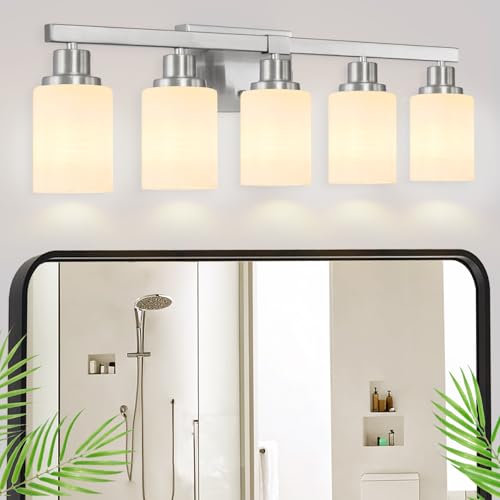 5 Light Bathroom Light Fixtures 30in Nickel Bathroom Vanity Light