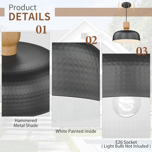 Dusk to Dawn Industrial Pendant Light Fixtures Ceiling Hanging with Hammered Metal Shade