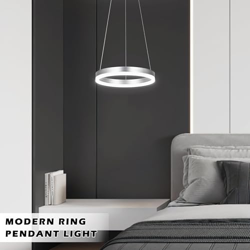 12" Nickel Led Ring Chandelier Ring Modern Led Chandelier Modern Pendant Lights Adjustable Height Light Contemporary Light Fixture for Kitchen Island Bedroom Dining Room Living Room