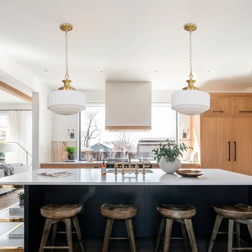 Vintage Brass Milk Glass Pendant Light Fixture