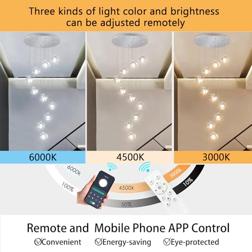 Modern Chandeliers for Dining Room Adjust High Ceiling Chandelier Light Fixtures Entrance LED Dimmable Ceiling Pendant Drops Light Remote Lights for Living Room Stairwell 2700K 6000K