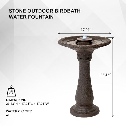 23.43" Tiered Freestanding Classic Bird Bath Outdoor Water Fountain Resin with Auto Shut