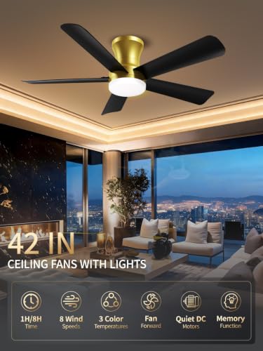 42 Inch Black Gold Low Profile Ceiling Fan with Light and Remote (Gold Black / 42 Inch)