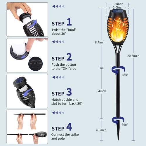 12Pack Solar Torch Light with Flickering Flame for Halloween Decor (12 Count)