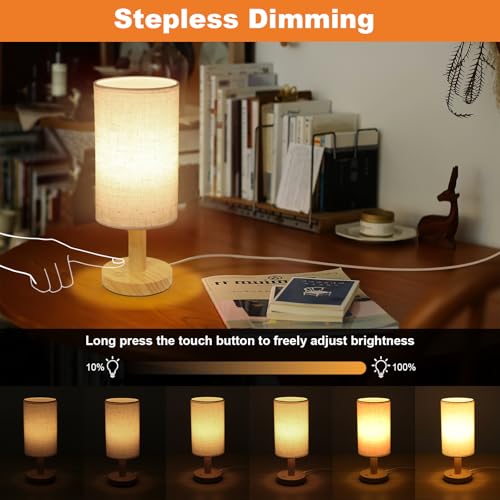 Small Touch Table Lamps Set of 2 with Stepless Dimming&USB Plug (2 Count)