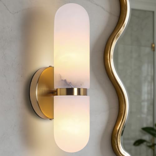 Alabaster Wall Sconces Bathroom Vanity Light Gold 13in 1 Pack
