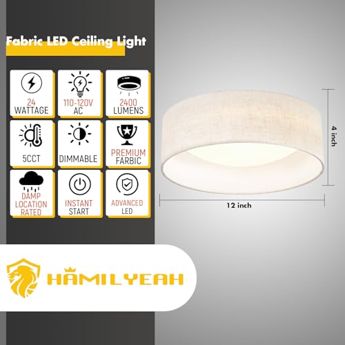 LED Flush Mount Ceiling Light with Fabric Shade