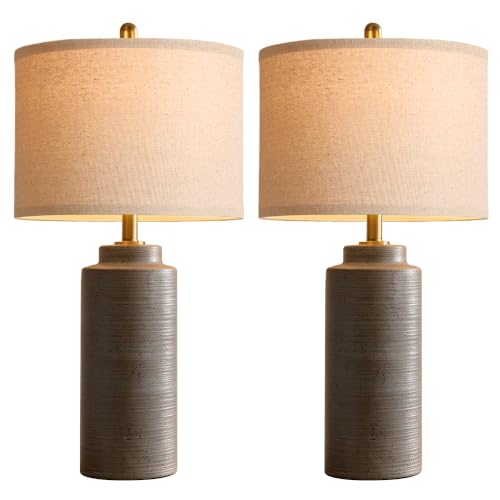 27" Vintage Ceramic Table Lamp Set of 2 (Greyish Brown)