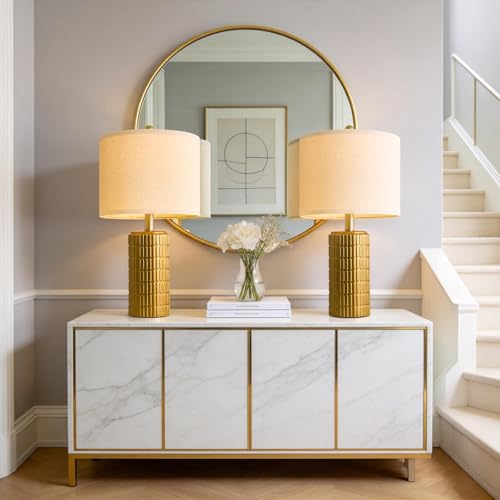 20.75" Brass Gold Ceramic Table Lamps Set of 2 for Living Room (2 Count)