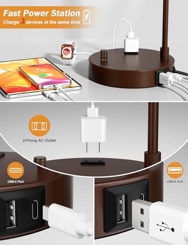 Grey Tall Lamp for Bedroom with USB Port and Outlet