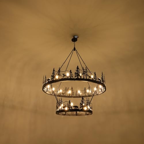 2 Tier Black Wagon Wheel Chandelier