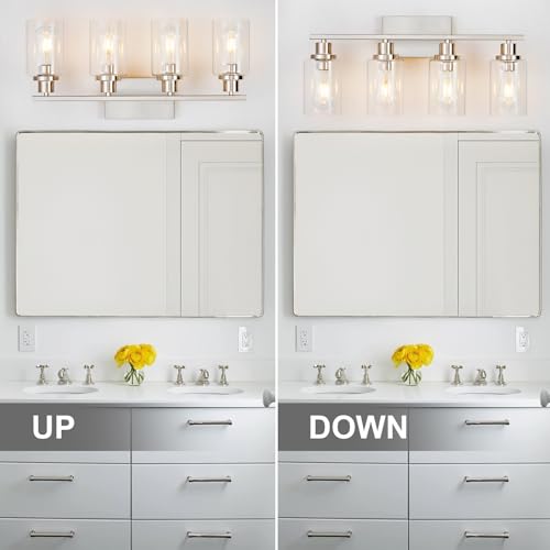 4 Light Bathroom Light Fixtures Brushed Nickel Vanity Light Over Mirror Modern Farmhouse Wall Lighting Sconces Wall Lamp for Bathroom