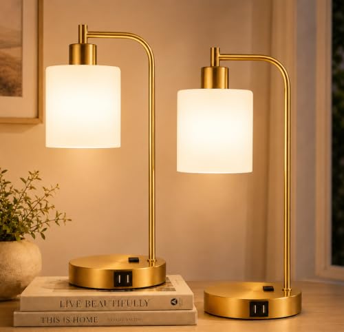 Set of 2 Industrial Touch Control Table Lamps with 2 USB Ports and AC Outlet (2 Count)