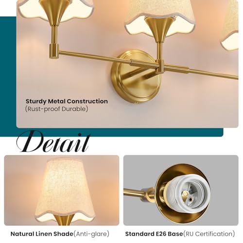 Gold Bathroom Vanity Light Fixtures (Brushed Gold / 4 LIGHT)