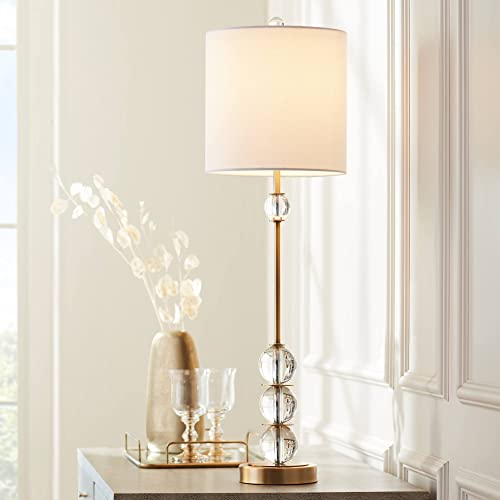 32 1 2" Large Buffet Table Lamp Gold Halston Brass Crystal Skinny