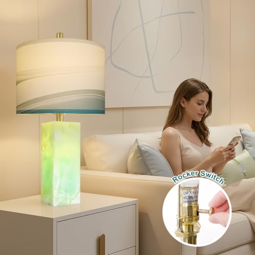 Alabaster Table Lamps Set of 2 with Night Light for Living Room (2 Count)