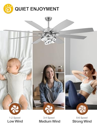 72 Inch Large Modern Ceiling Fans with Lights