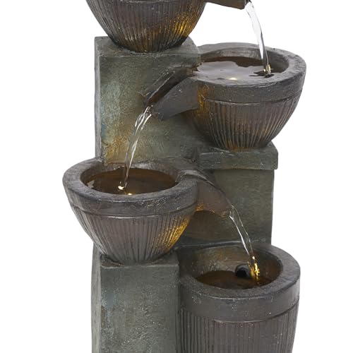 14" Tall Stoned Jar Water Fountain with Cascading LED Lights