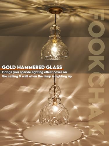 Hammered Glass Pendant Light Gold Pendant Lights Kitchen Island 10in Large Brass Kichen Island Light Over Sink Glass Ceiling Pendant Light for Entry Hallway Dining Room
