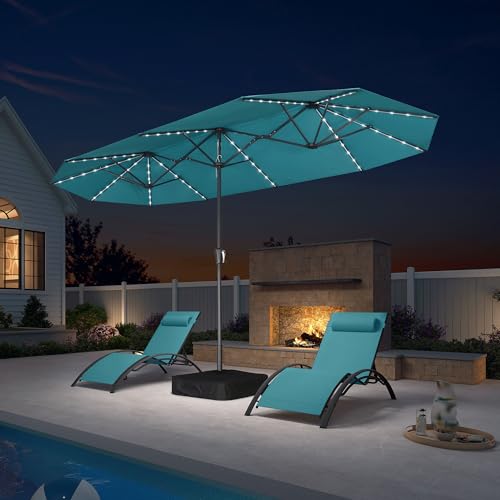 Patio Umbrella 13ft with Base and Solar Lights