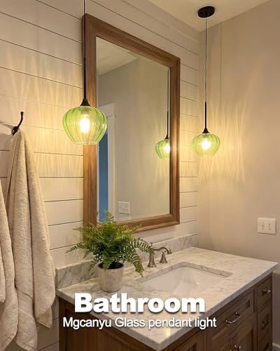 2 Pack Green Glass Pendant Lights Kitchen Island with Black Finish (2 Count)