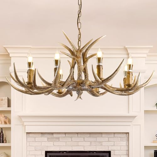 8 Light Resin Faux Horn Antler Chandelier