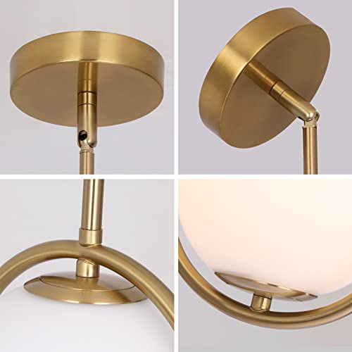 2 Lights Gold Pendant Lighting Milky Glass Globe Shade Hanging Light