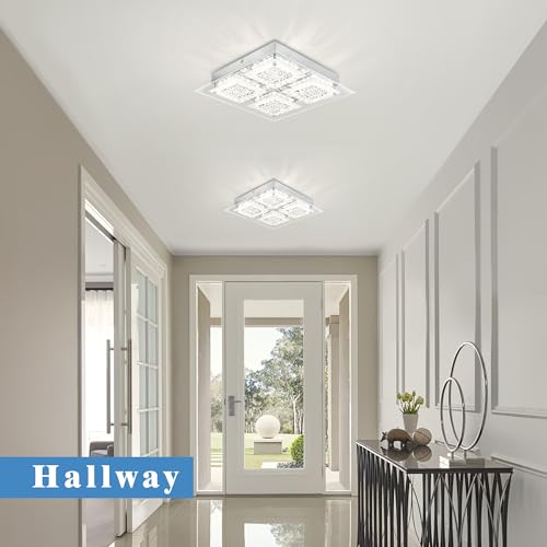 LED Ceiling Light Square Crystal Flush Mount Ceiling Light Chrome Dimmable