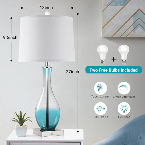 27" Glass Table Lamps with USB Ports (2 Count)