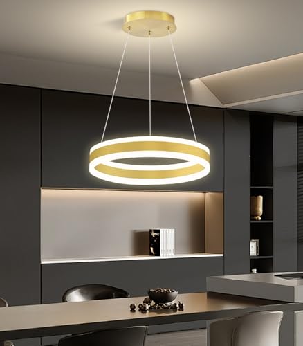 D15.7'' Modern Ring Chandelier for Dining Room LED Dimmable Pendant Lighting High Ceiling Chandelier for Living Room Foyer Bedroom Entryway 3000K