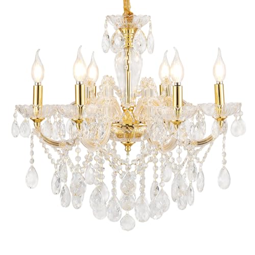 6 Light Crystal Gold Chandelier Light Fixture for Bedroom