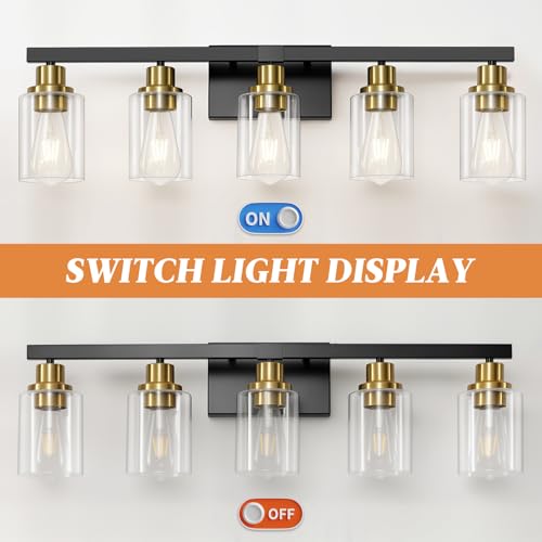 5 Light Black and Gold Bathroom Vanity Light