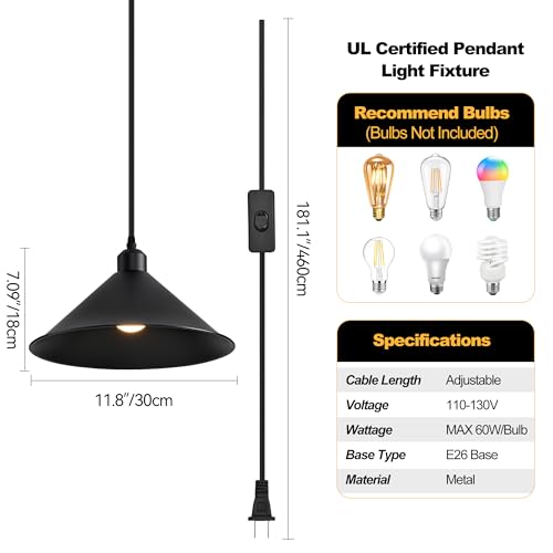 11.8IN Plug in Pendant Light (2 Count)