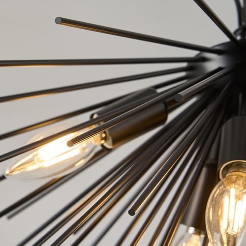 Black Sputnik Ceiling Light 6 Light Starburst Light Fixture Solid Metal